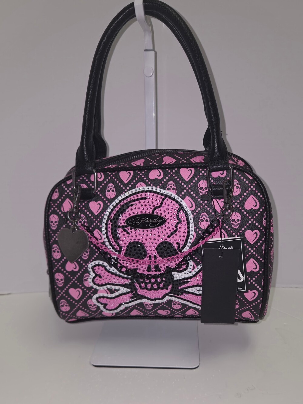 Ed Hardy Pink Rhinestone Skull Satchel Bag